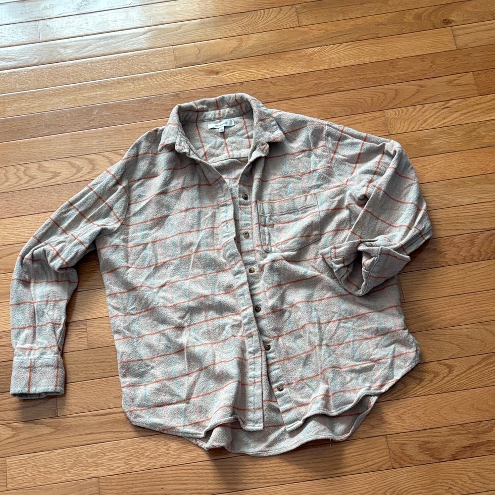 Madewell Cream and Red Checkered Button Down Shirt